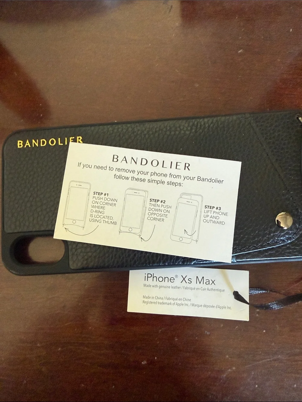 Bandolier Black Pebble Leather Crossbody Phone Sleeve with Strap